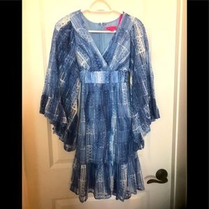 Betsey Johnson Denim-Blue Patchwork-Look Boho Dress